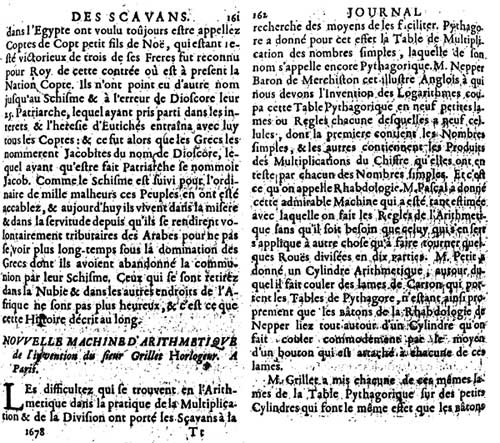 Description of the calculating machine of René Grillet de Roven, page 1