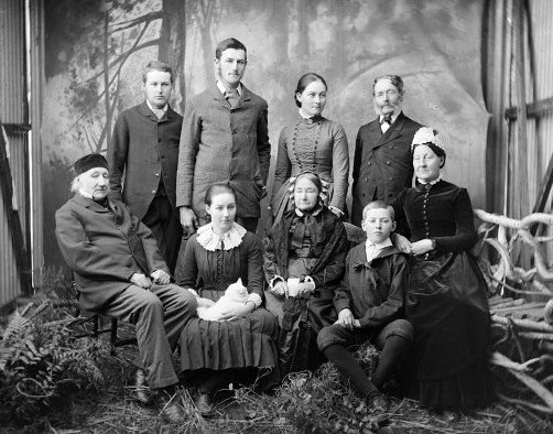 Dr John Danforth Greenwood (far left) and his wife Sarah Fields-Greenwood (far right), with family members in between (a photo from early 1850s)