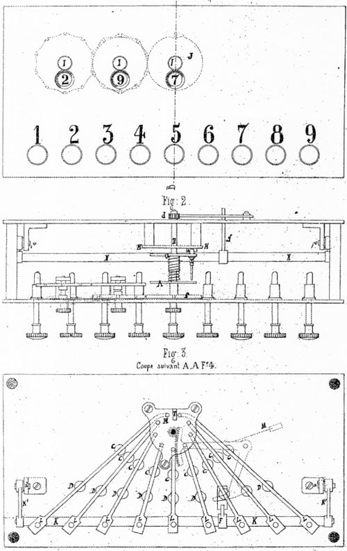 The patent drawing of the first Jacot des Combes