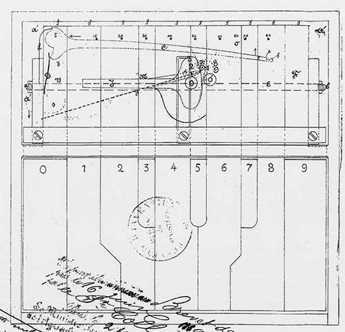 The french patent of Collett (upper view of the machine)