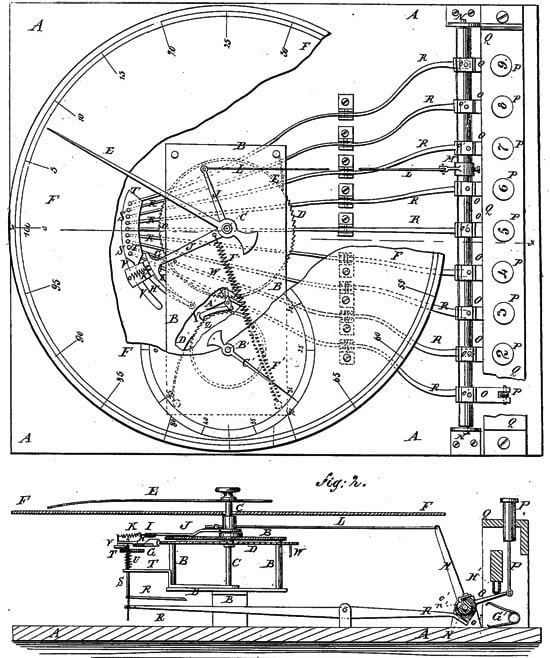 The adding machine of Borland and Hoffmann, patent drawing