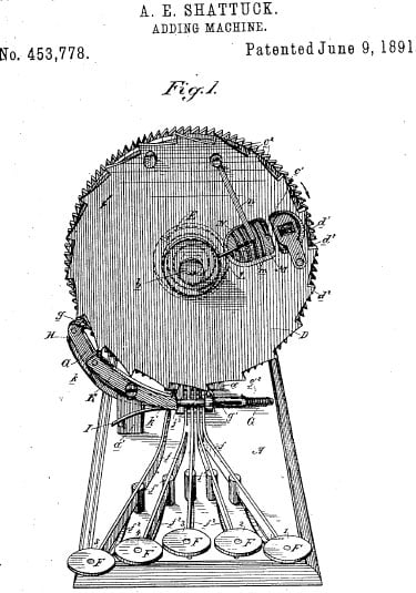 The patent drawing of Centigraph Adding Machine