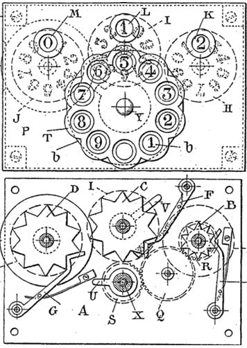 Le Recta calculating machine patent drawing