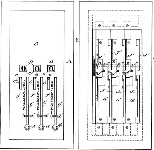 The patent drawing of second adding machine of Moore