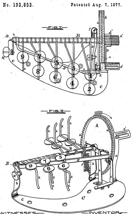 Marshall Cram Adding Machine patent drawing