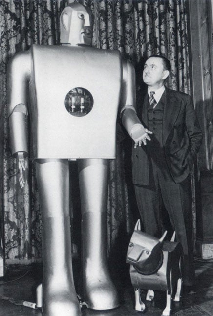 Joseph Barnett with his robots—Elektro and Sparko