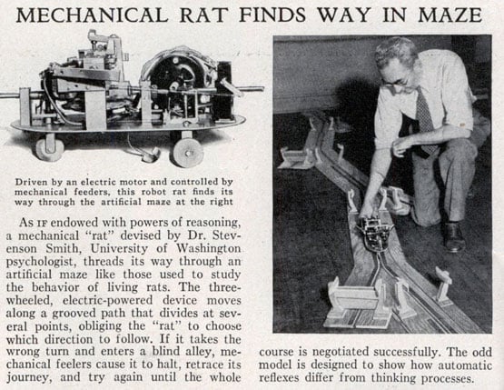 Stevenson Smith demonstrates the Robot Rat in 1935