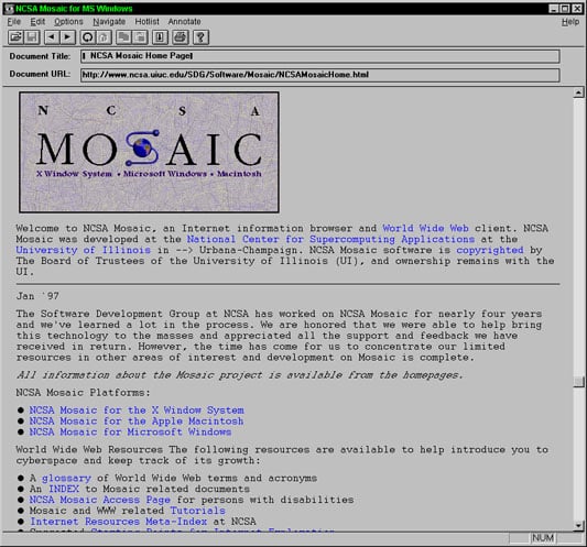 NCSA Mosaic Internet Web Browser beta version