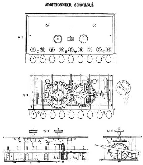 The patent drawing of the calculating machine of Schwilgué