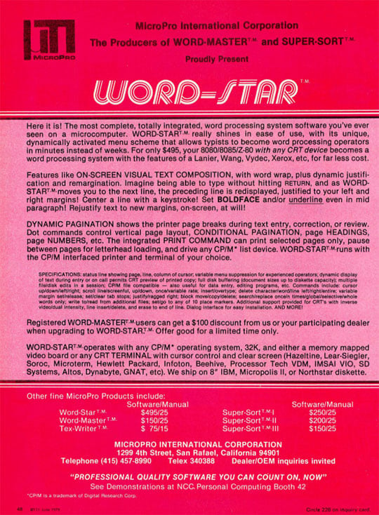 WordStar Ad in BYTE Magazine, June 1979