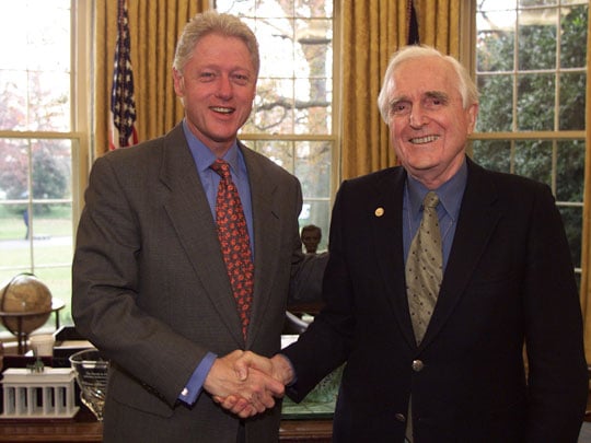 President Bill Clinton, pictured here with Douglas Engelbart.