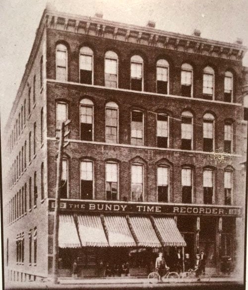 The Bundy Manufacturing Company factory on 183-185 Water Street in Binghamton, N.Y., end of 19th century