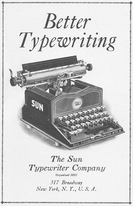 The SUN typewriter No. 2 advertisement