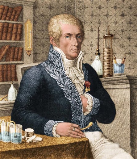 Alessandro Volta in his laboratory