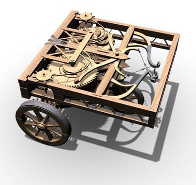A digital reconstruction of the self-propelled cart of Leonardo.