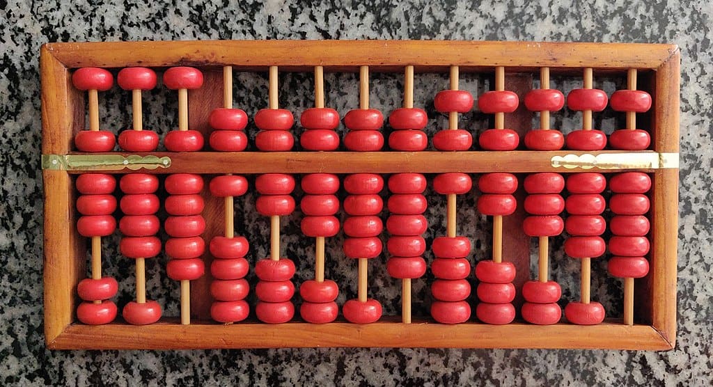 Traditional Chinese abacus illustrating the suspended bead use
