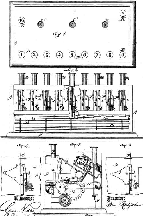 The patent drawing of the William Robjohn’s Adding Machine.