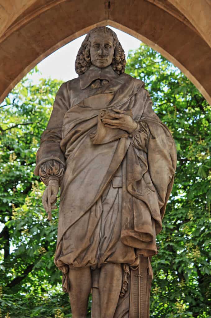 Monument to Blaise Pascal under the Saint-Jacques Tower in Paris, France
