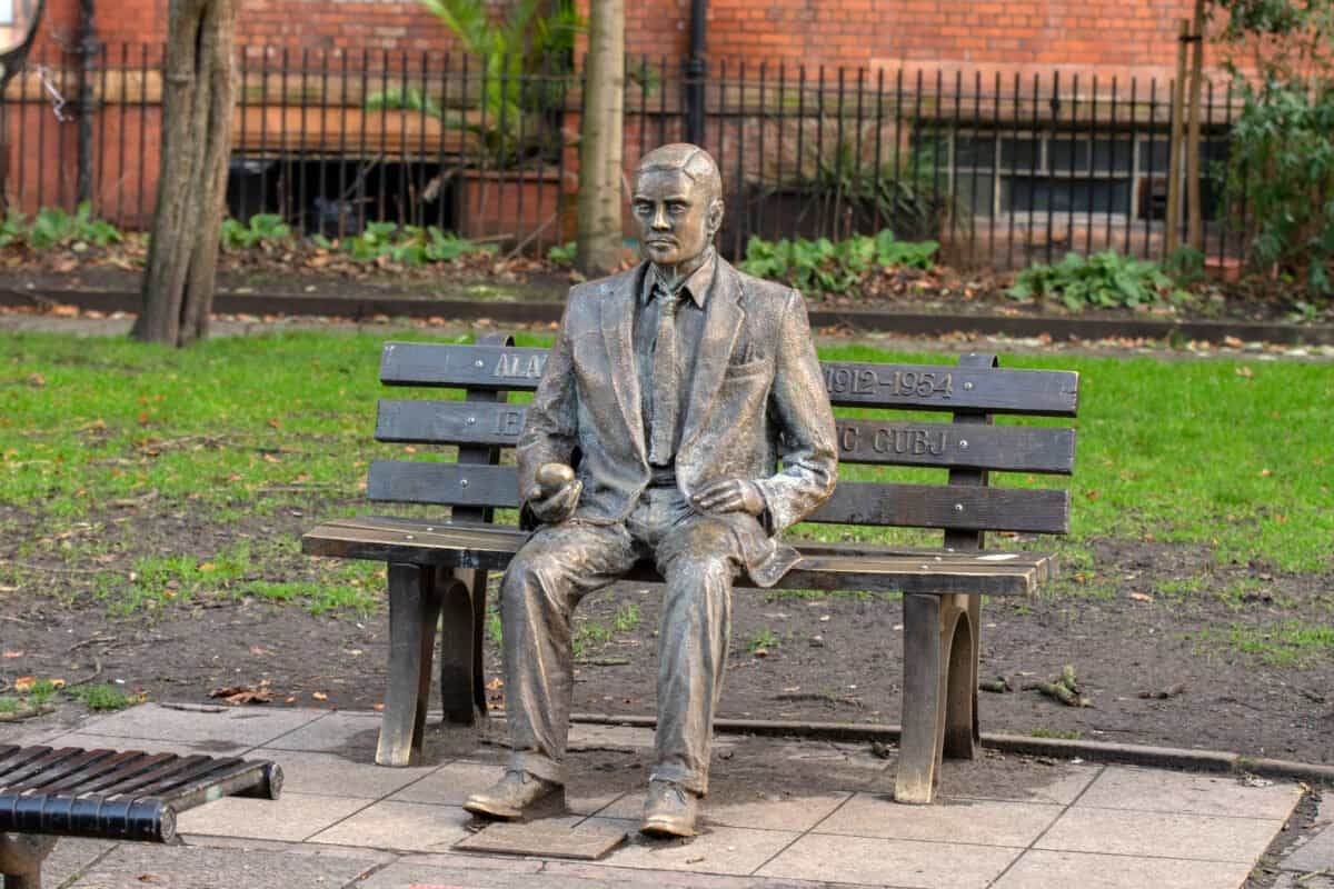 A monument to Alan Turing in Manchester, England.