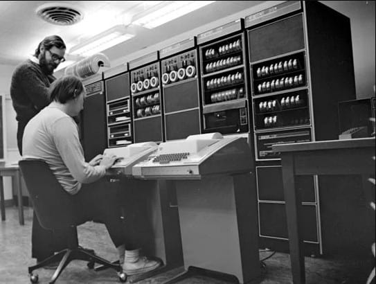Ken Thompson and Dennis Ritchie, working on PDP-11 and UNIX in 1972