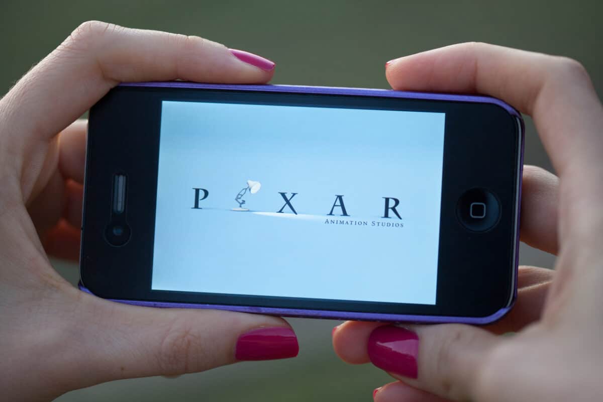 Pixar logo on a small screen