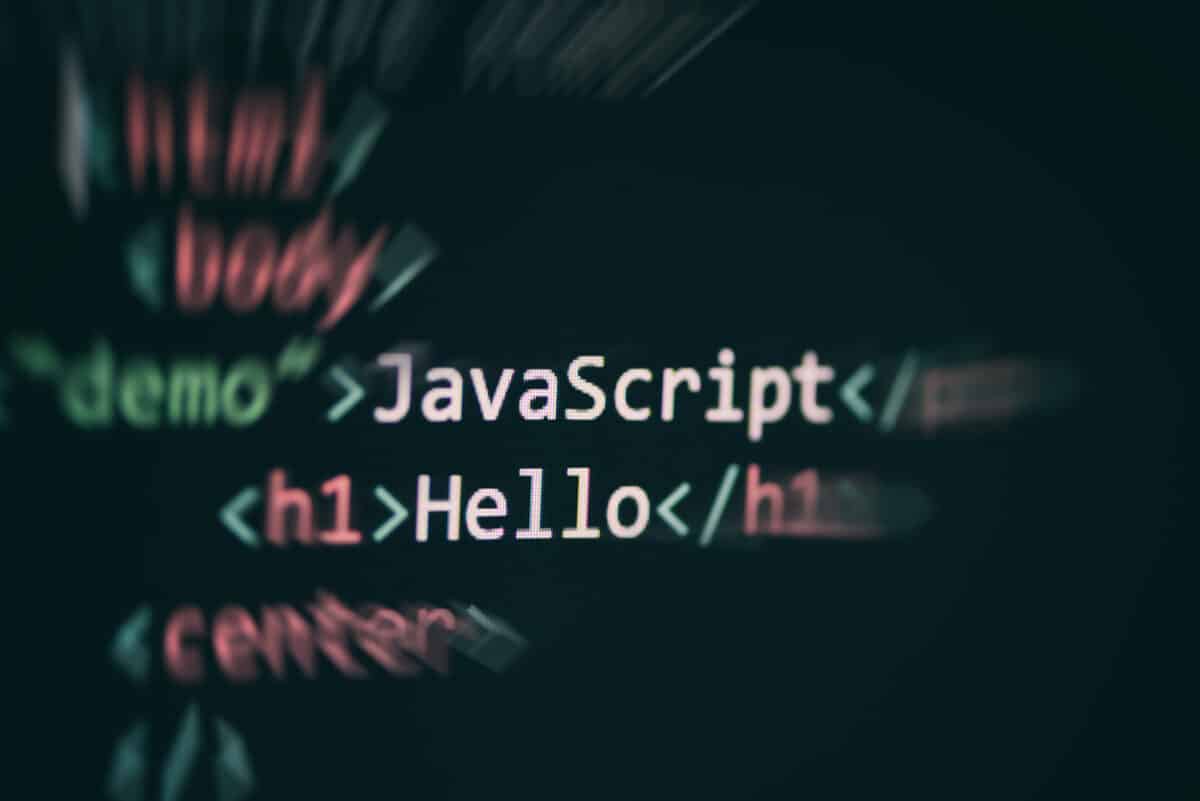 Javascript code computer language programming internet text editor components on display screen