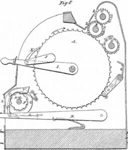 The patent drawing of Joseph Bell Alexander's Calculating Machine.