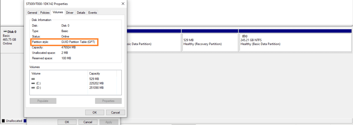 screen grab of a Window PC disk partition style