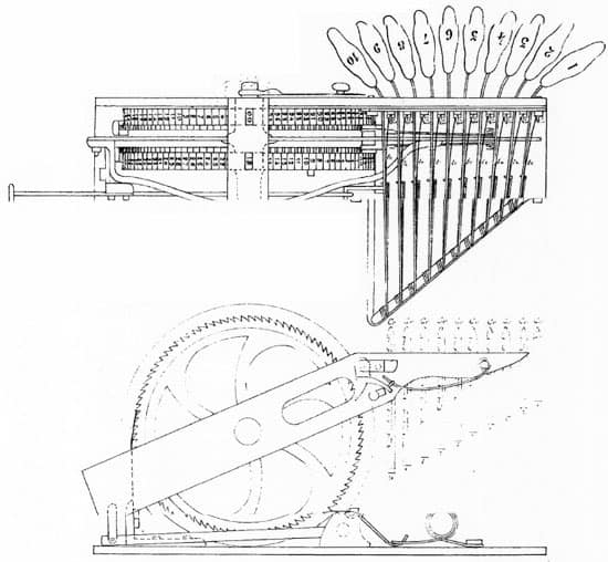The patent drawing of the Additionneur Mécanique.