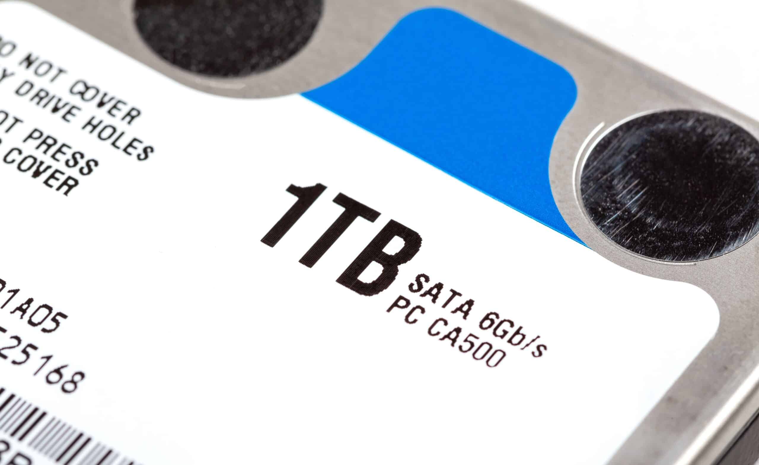 Extreme upclose of 1 TB hard disk drive (HDD) storage space