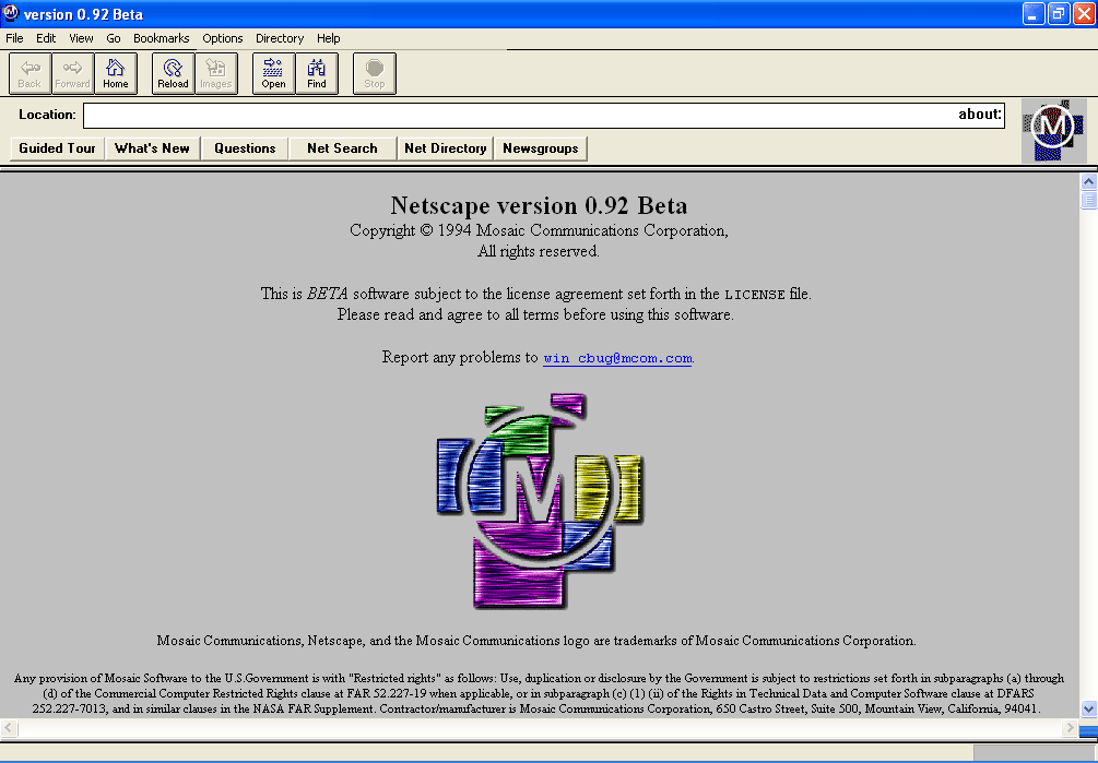 screenshot of Netscape 0.92 browser