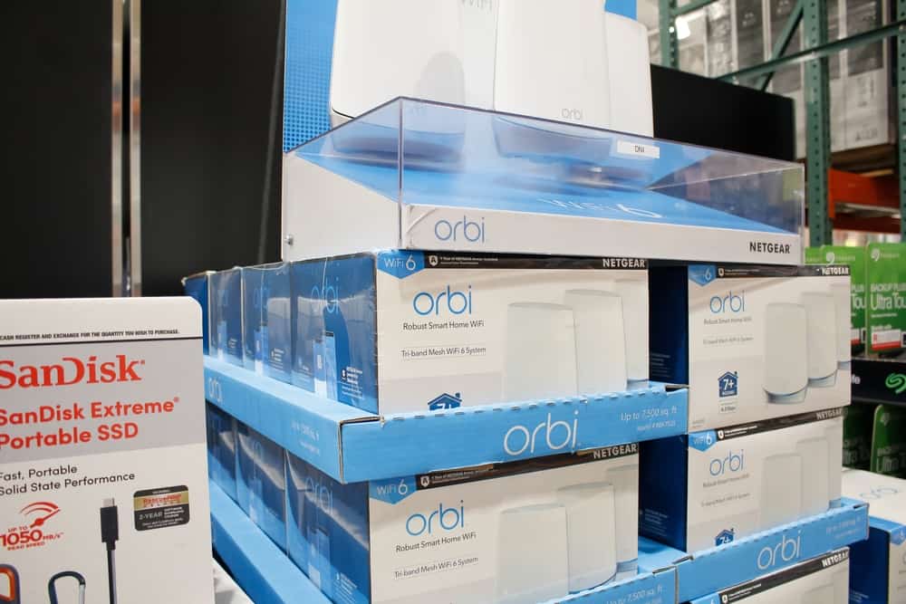 Netgear Orbi home Wi-Fi system on display at a store