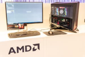 AMD PC with Radeon GPU graphic card at an exhibition showroom