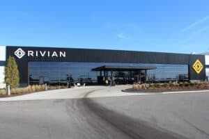 Outside of a Rivian car factory