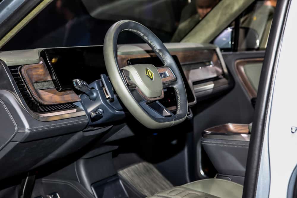 interior of an Rivian R1T electric pickup truck