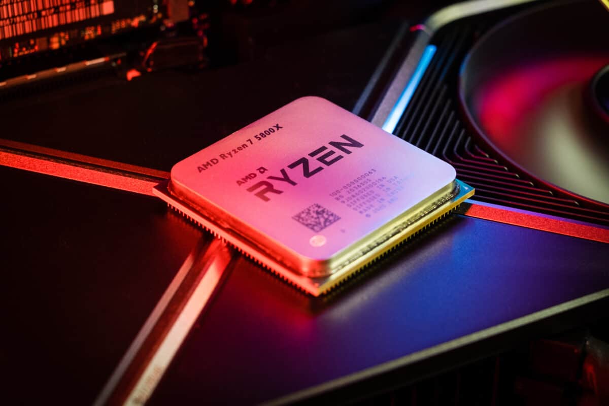Extreme upclose of AMD Ryzen 7 5800x card