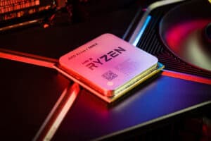 Extreme upclose of AMD Ryzen 7 5800x card