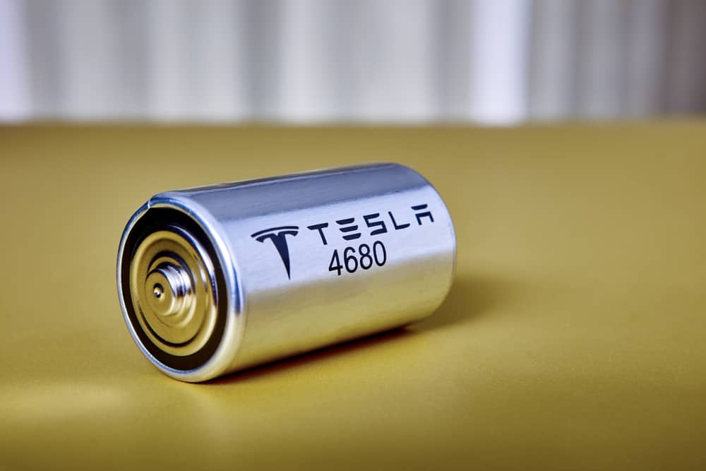 closeup of Tesla 4680 battery lying on its side