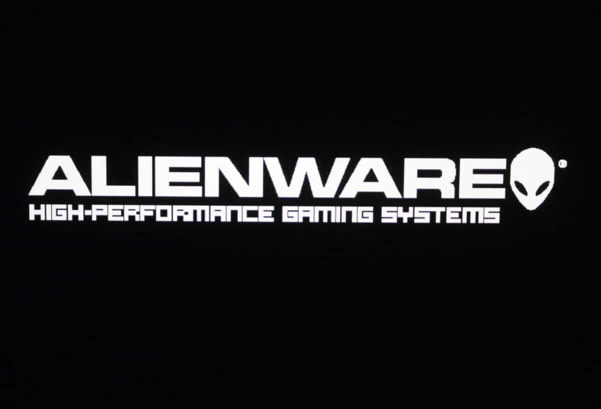 alienware brand logo on a dark background