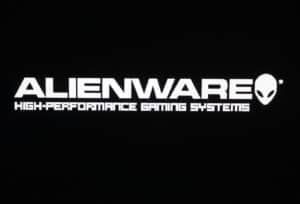 alienware brand logo on a dark background