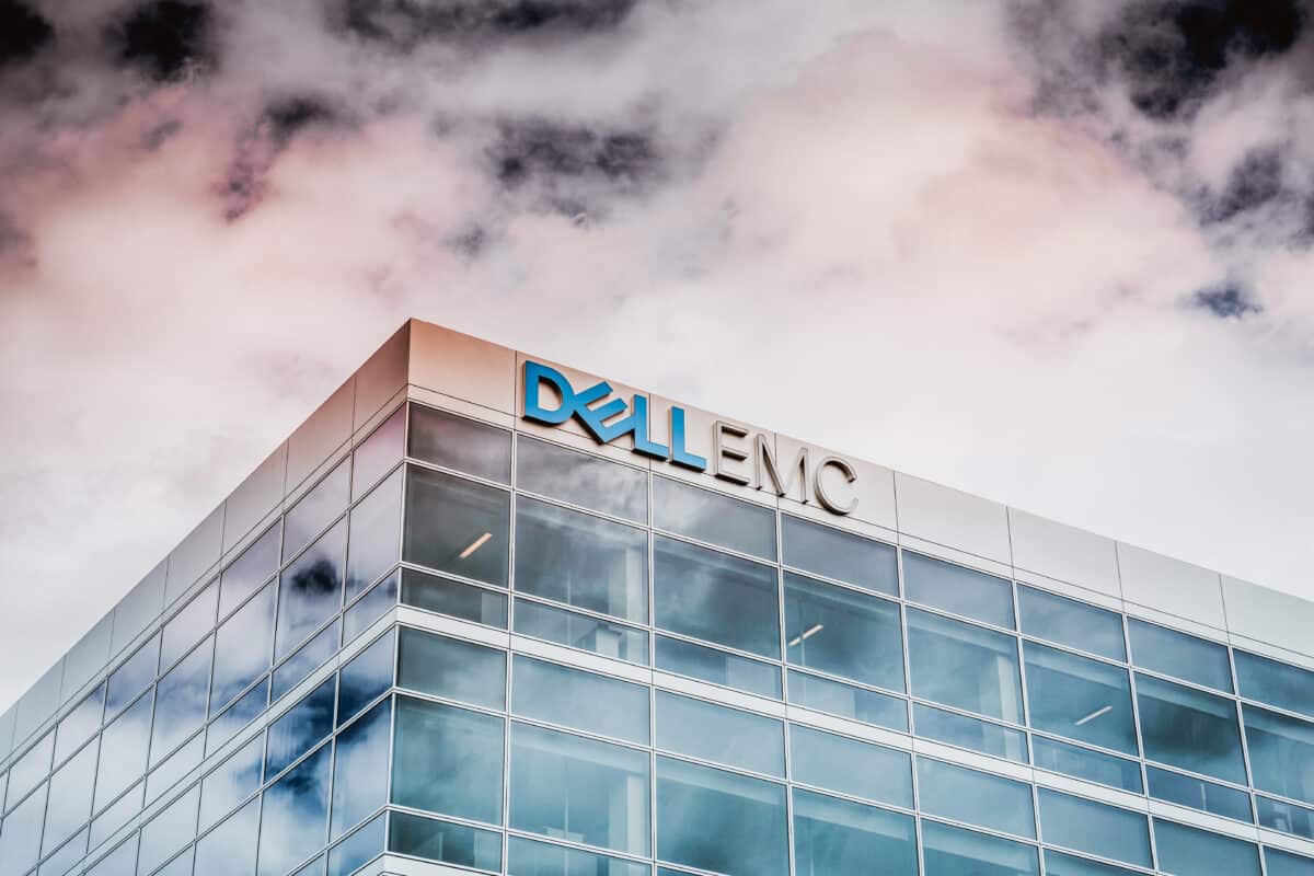 Dell logo on the exterior of a commercial building