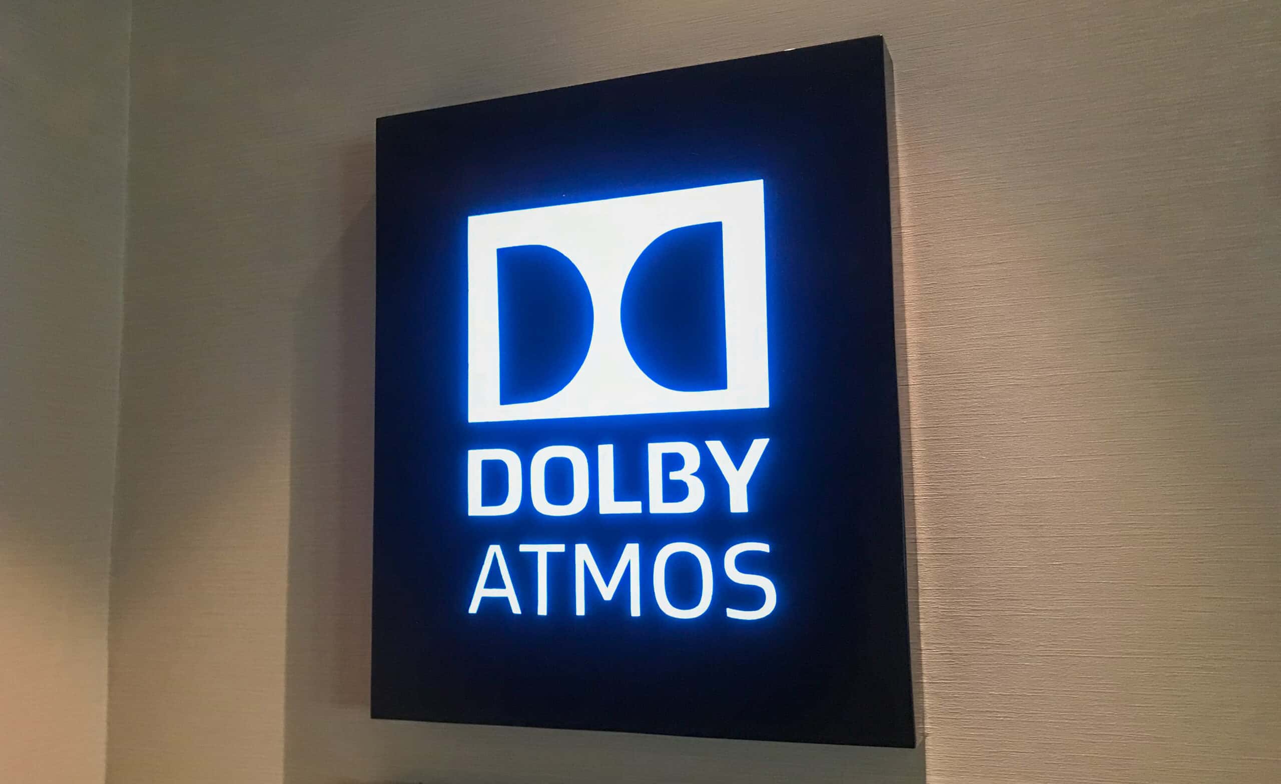 dolby atmos logo sign in a movie theatre