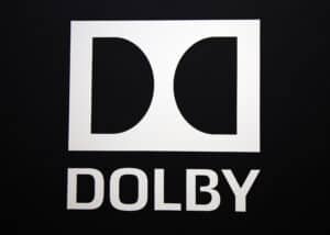 Dolby logo and letters on a dark background
