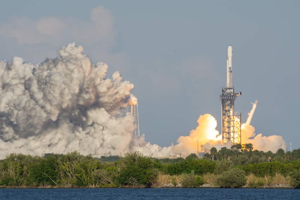 Falcon Heavy Rocket successfully launching into space.