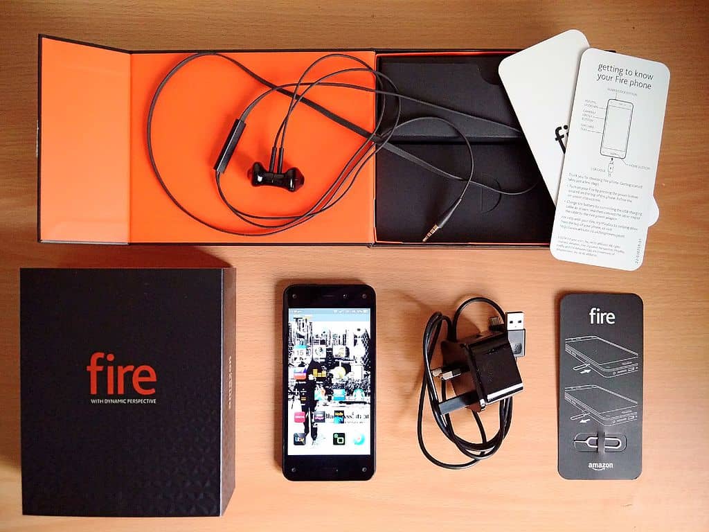 fire phone 32G unboxed on a table