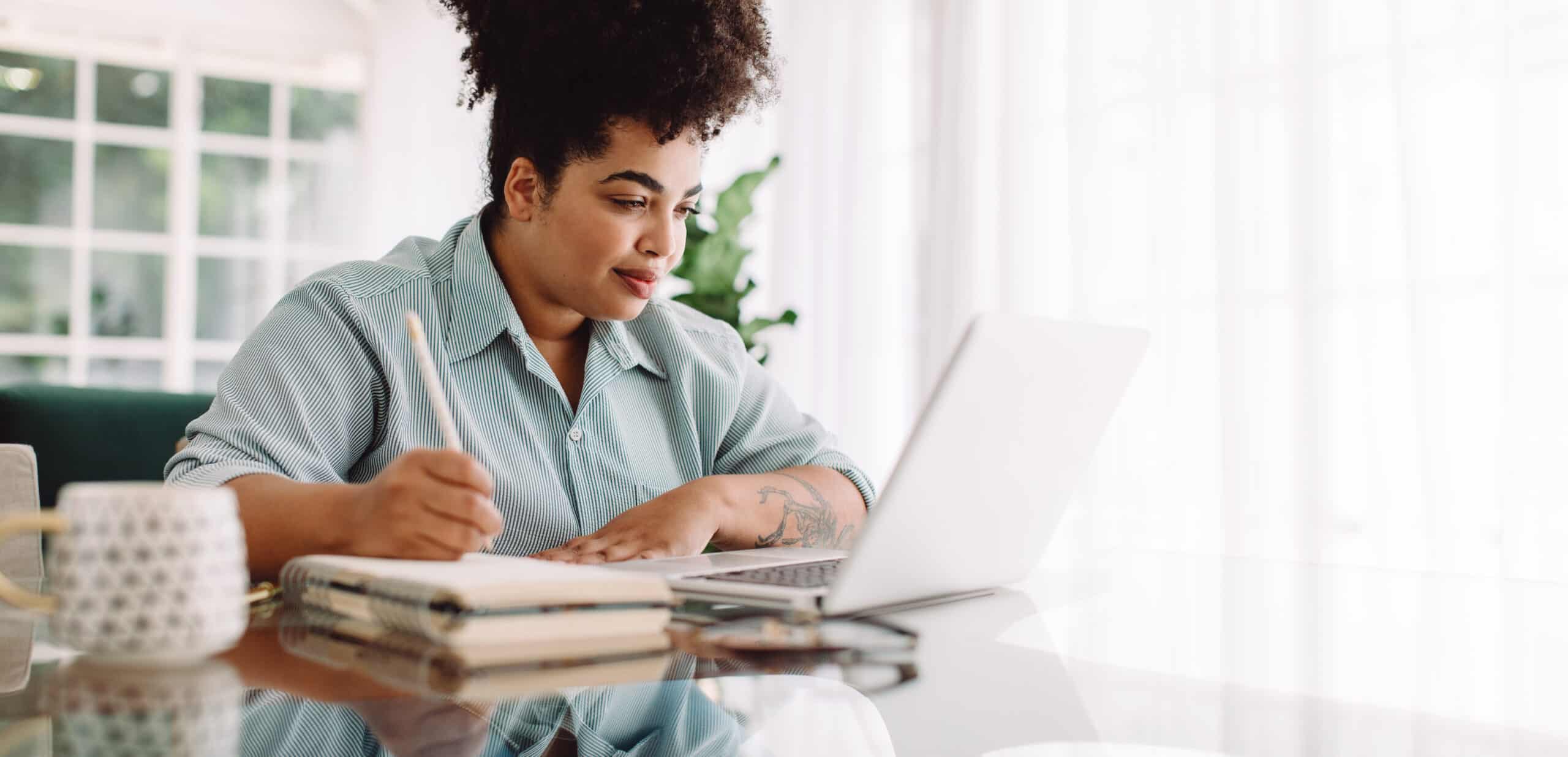 Woman working on laptop work from home