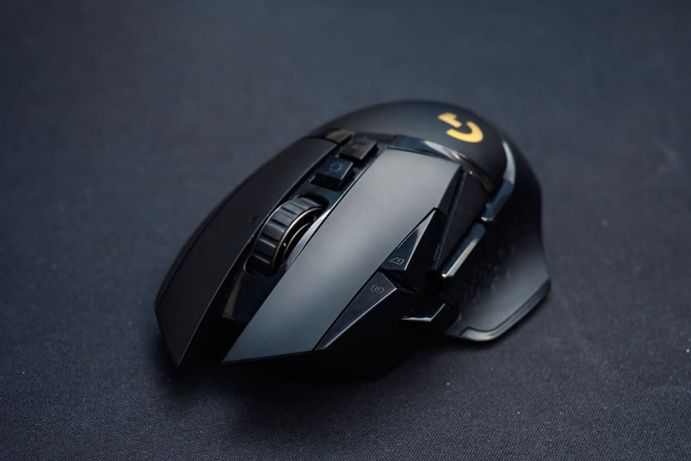 logitech g502 mouse on display