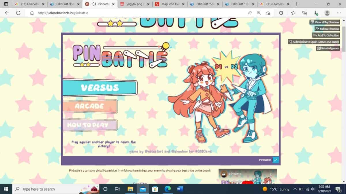 screen grab of pinbattle browser game