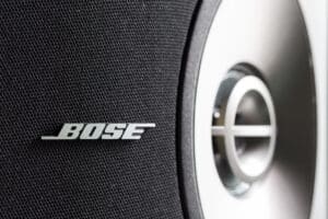 Bose logo on a black speaker.