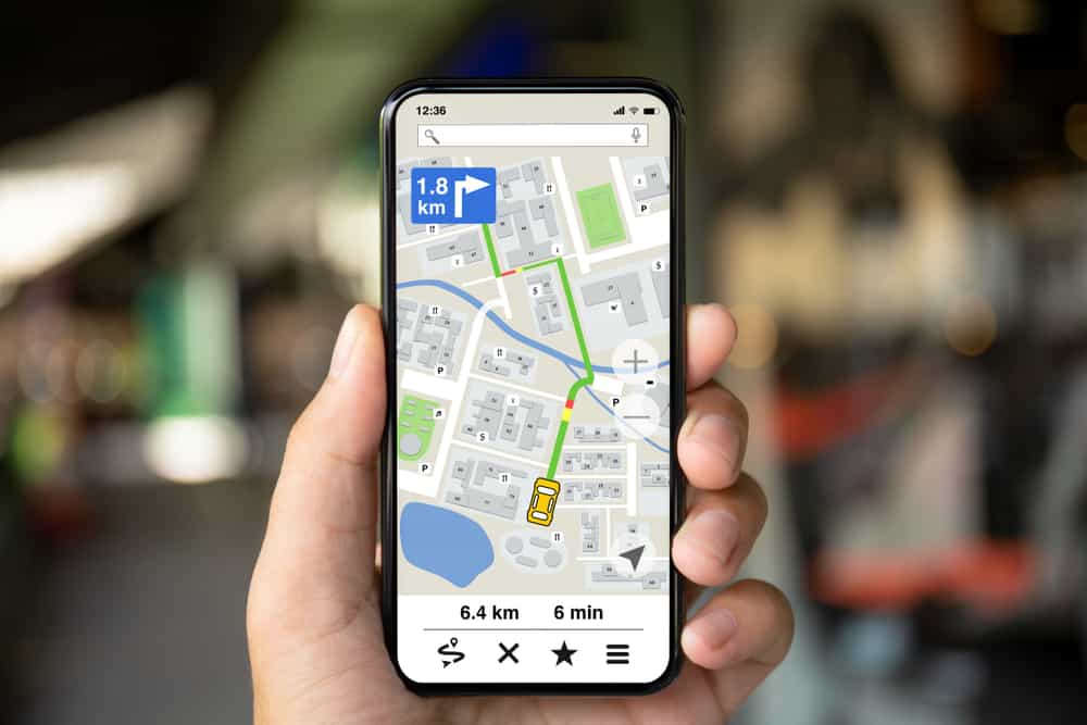 Mapa de navegação em uma tela de smartphone